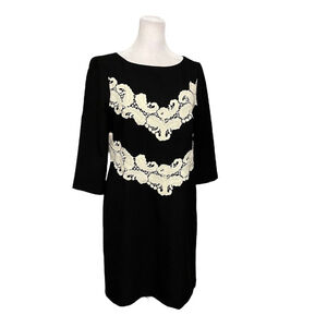 Maggy London Petites Black Lace Applique 3/4 Sleeve Shift Dress Size 8 Petite
